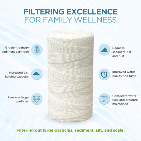 Pelican Water 5-micron sediment filter reduces debris and protects home plumbing.
