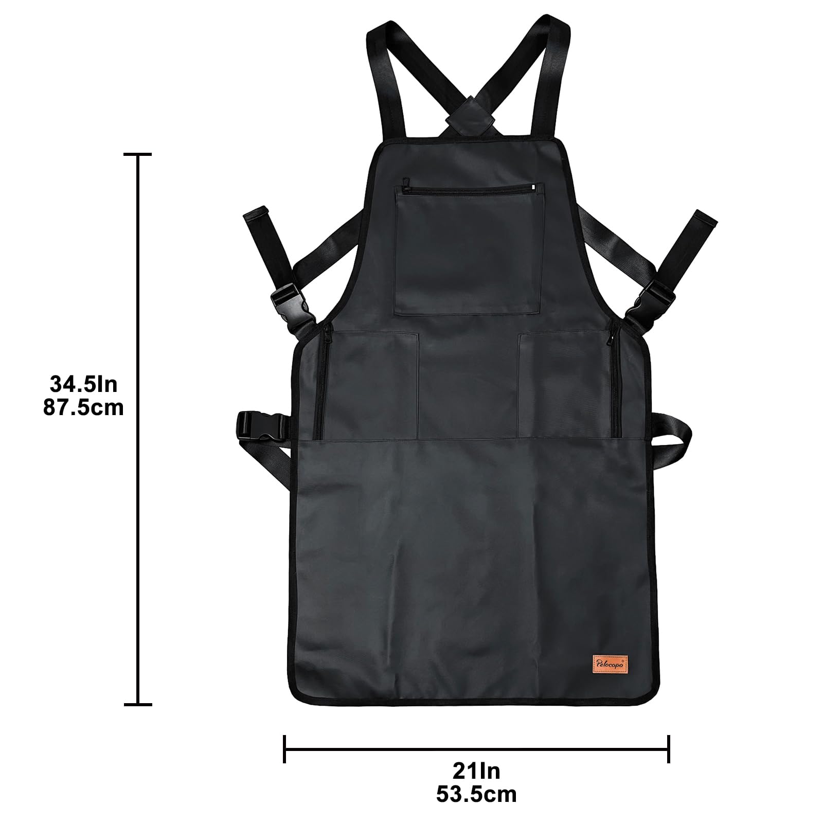 Pelocapa barber apron adjustable straps with quick-release buckles for easy fitting.