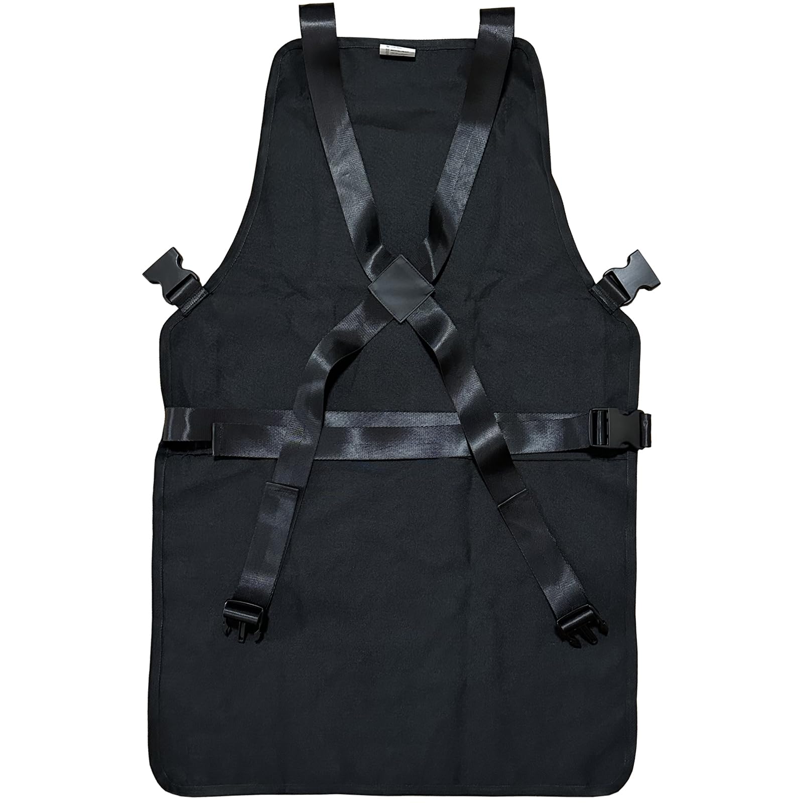 Pelocapa barber apron back view highlighting adjustable straps for a comfortable fit.