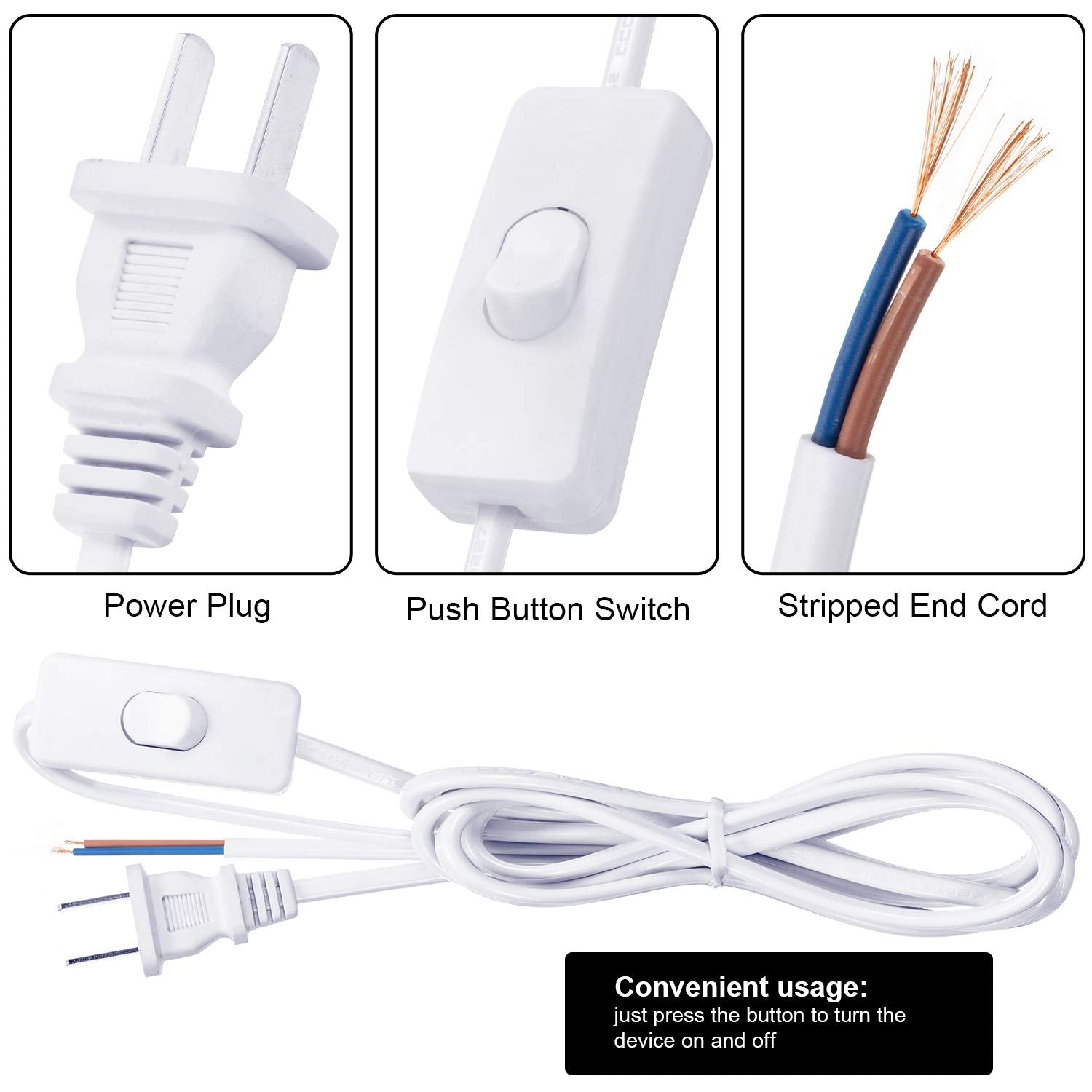 Pelopy 6-foot cord assembly suitable for small spaces behind furniture