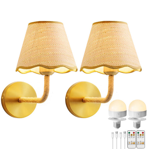 PENACINY battery-operated rattan wall sconce with grass shade provides warm ambient light.