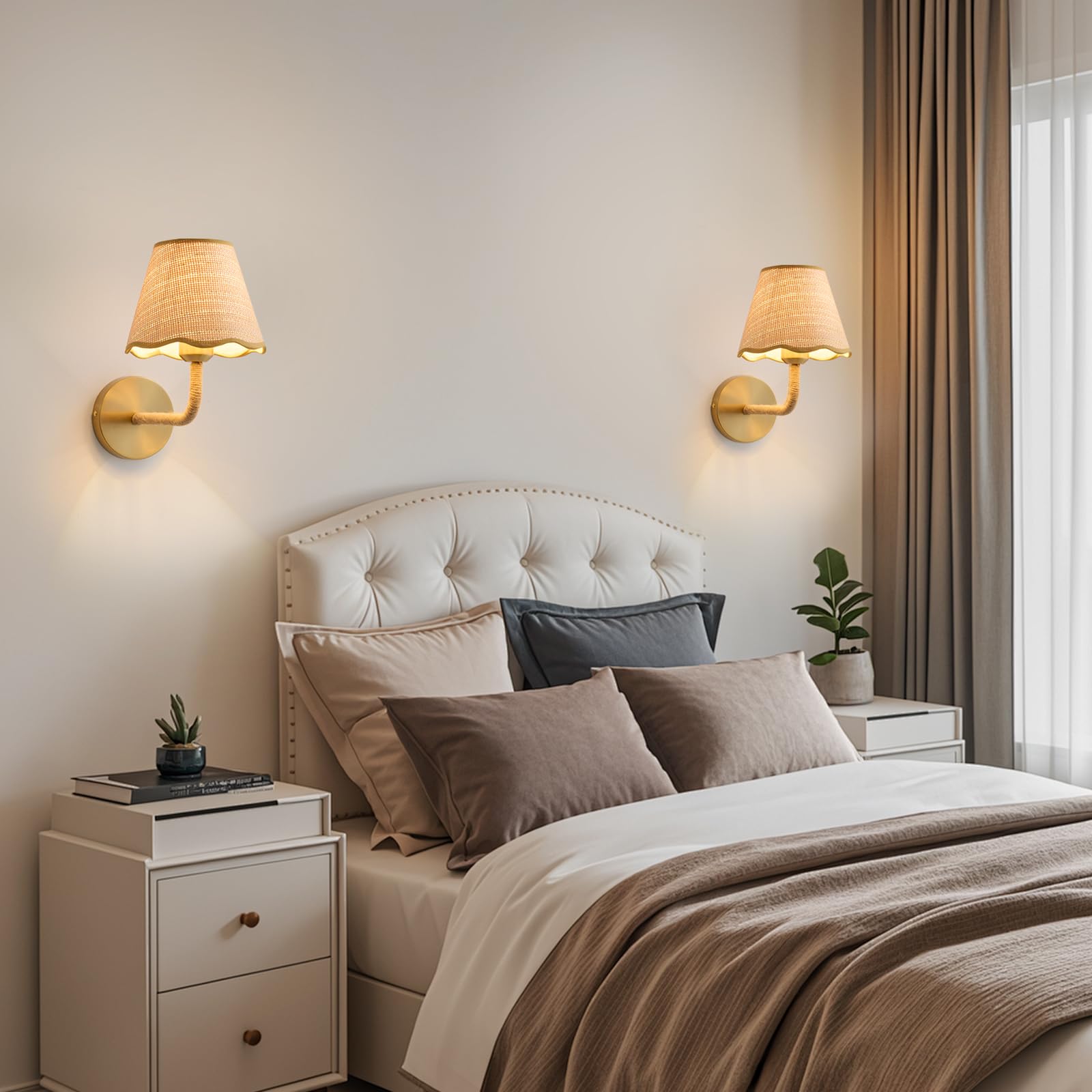 PENACINY wireless rechargeable wall light with hemp rope accents adds rustic charm.
