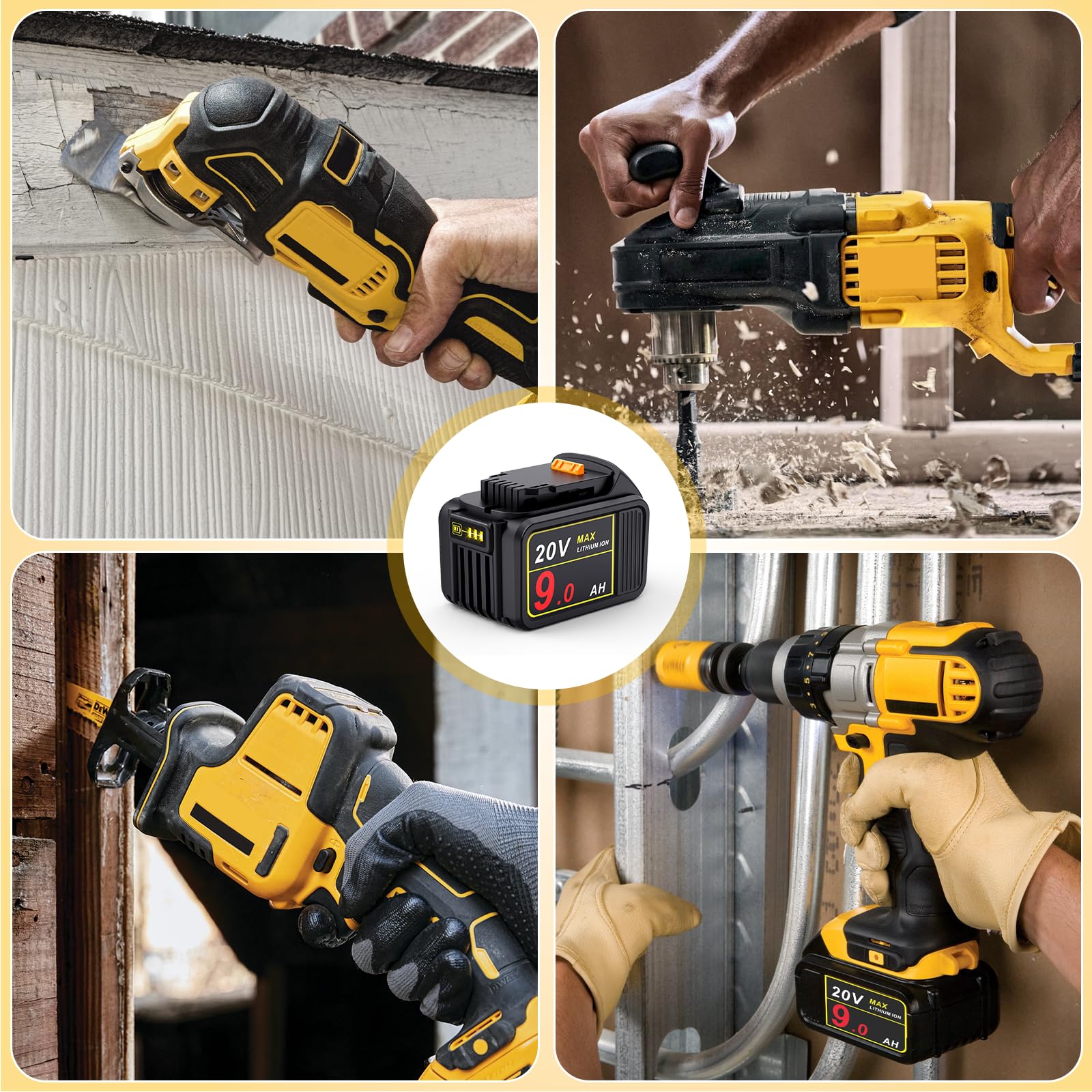 Pengjbatter battery in use with a cordless drill on site.