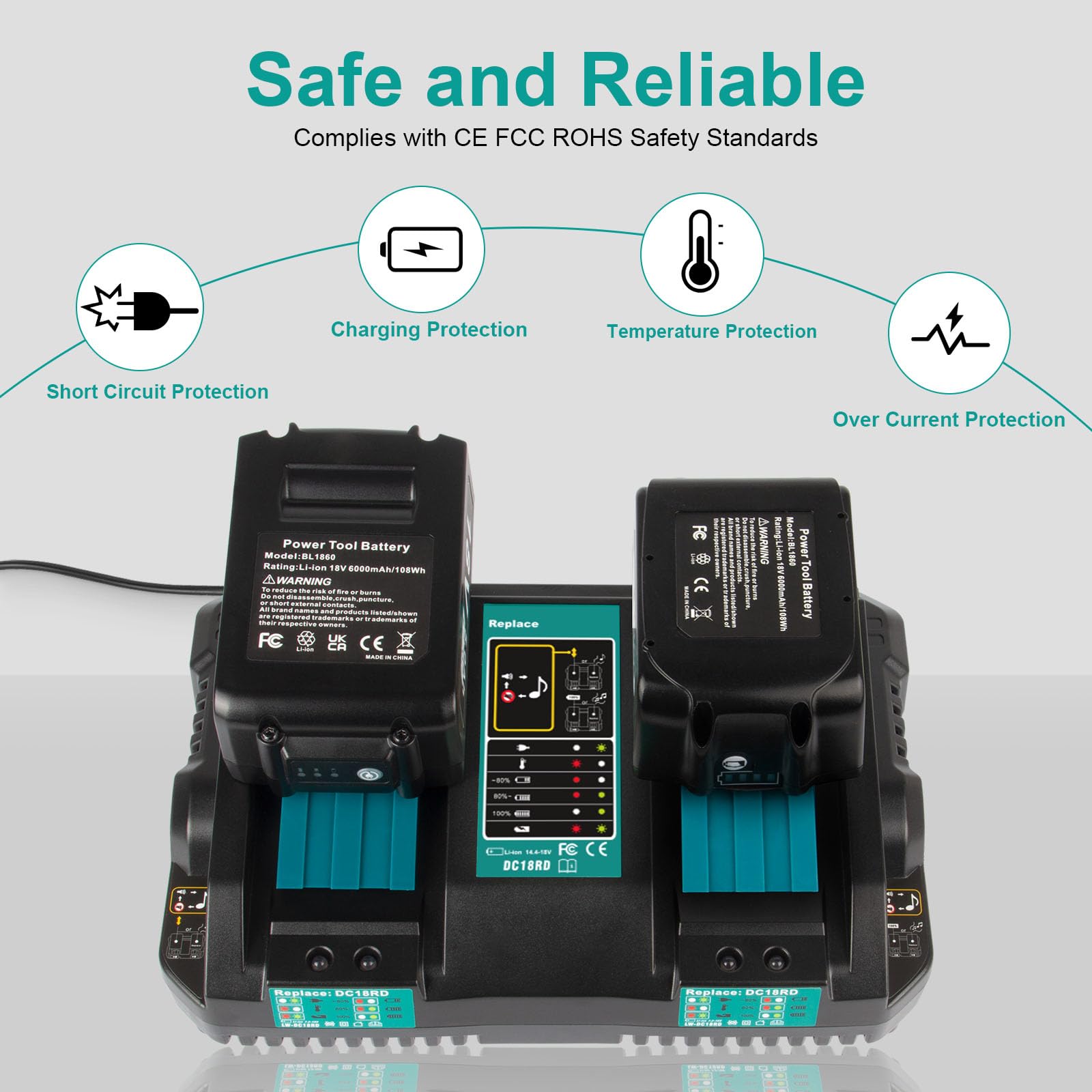 Compact charger with efficient cooling for safe operation.