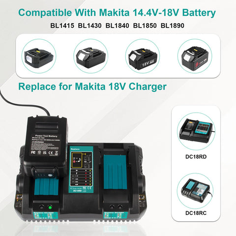 Wide Makita compatibility across 14.4V-18V batteries for flexible use.