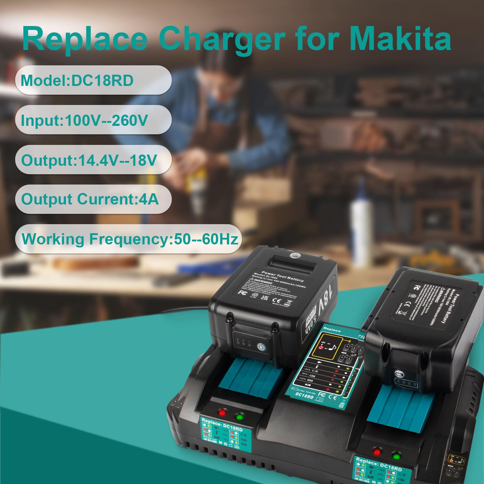 LED indicators and alert sound on the PENGJBATTER DC18RD charger.