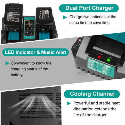 Two batteries charging at once reduces downtime during projects.