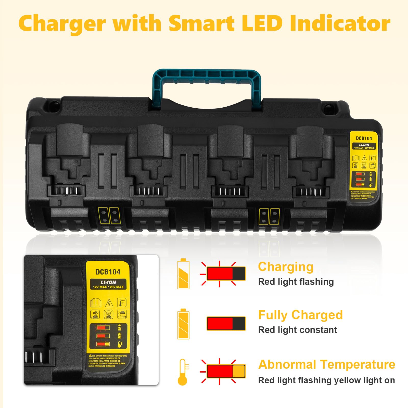 PENGJBATTER DCB104 compatibility with multiple DeWalt batteries including DCB120 to DCB612.