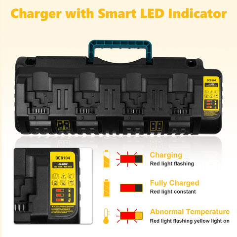 PENGJBATTER DCB104 compatibility with multiple DeWalt batteries including DCB120 to DCB612.