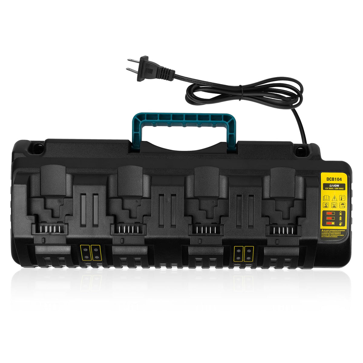 PENGJBATTER DCB104 four-port charger front view enables simultaneous charging.