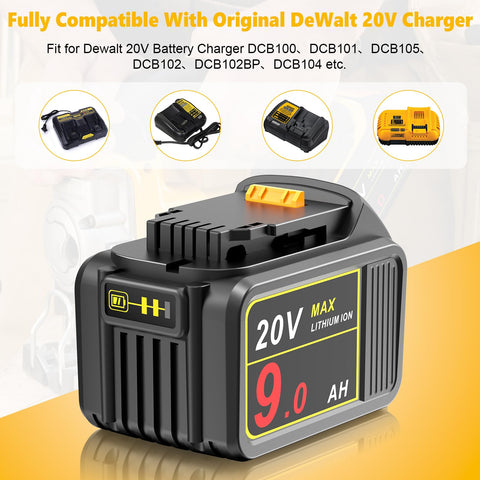 Pengjbatter Dewalt 20V compatibility chart showing versatile tool fit.