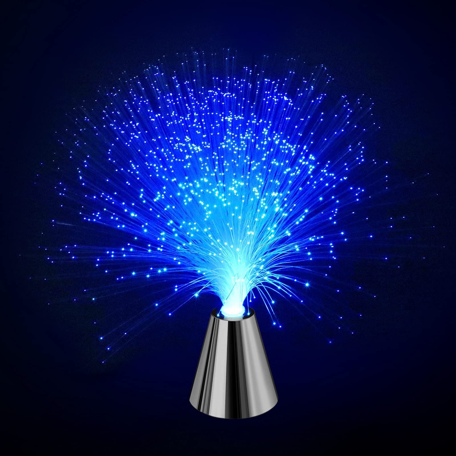 PEN&H Sensory Fiber Optic Lamp with cone base emitting tranquil ambient glow.