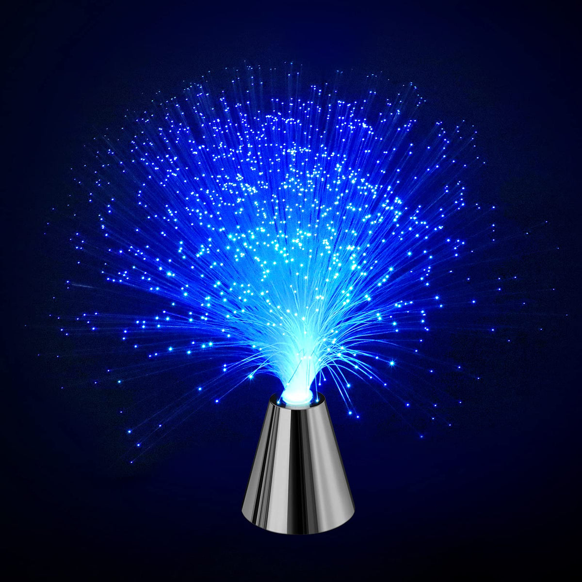 PEN&H Sensory Fiber Optic Lamp with cone base emitting tranquil ambient glow.