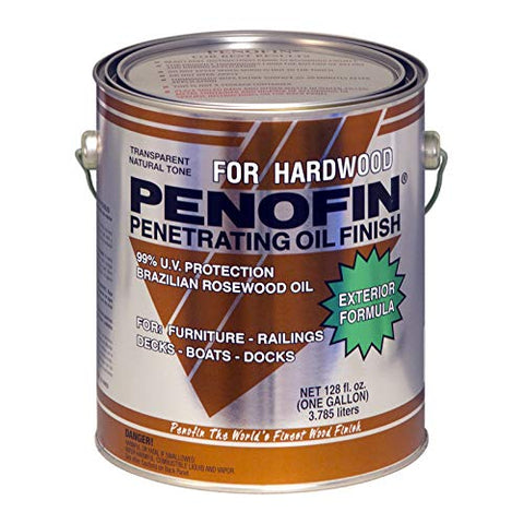 Penofin natural exotic hardwood finish bottle provides UV protection and deep wood nourishment.