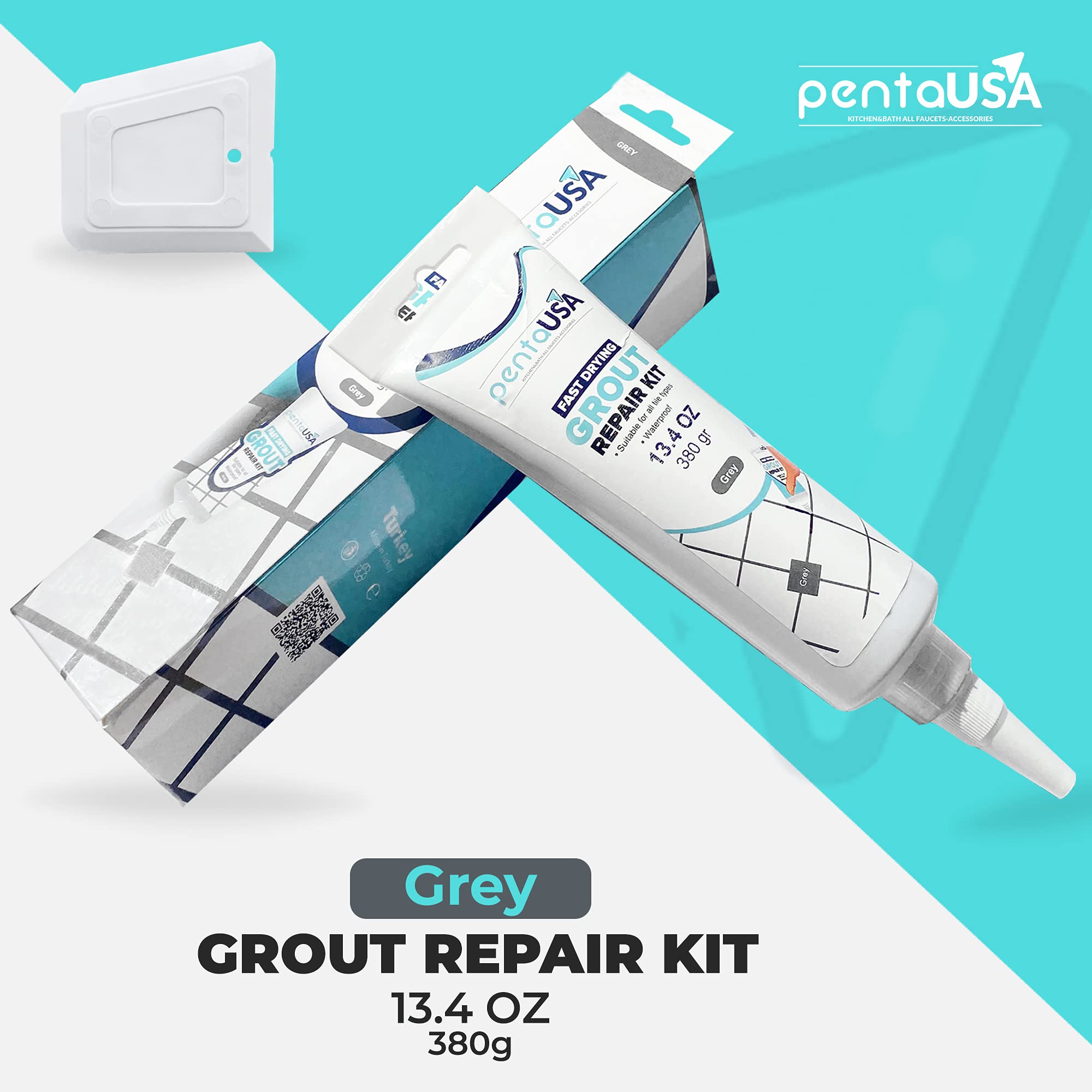 PentaUSA grout repair kit with applicator spatula in grey for easy regrouting.
