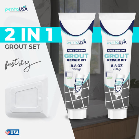 PentaUSA premixed grout repair kit, two tubes, easy, no mixing required.