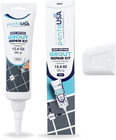 PentaUSA Tile Grout premix tube in white for quick tile repairs.