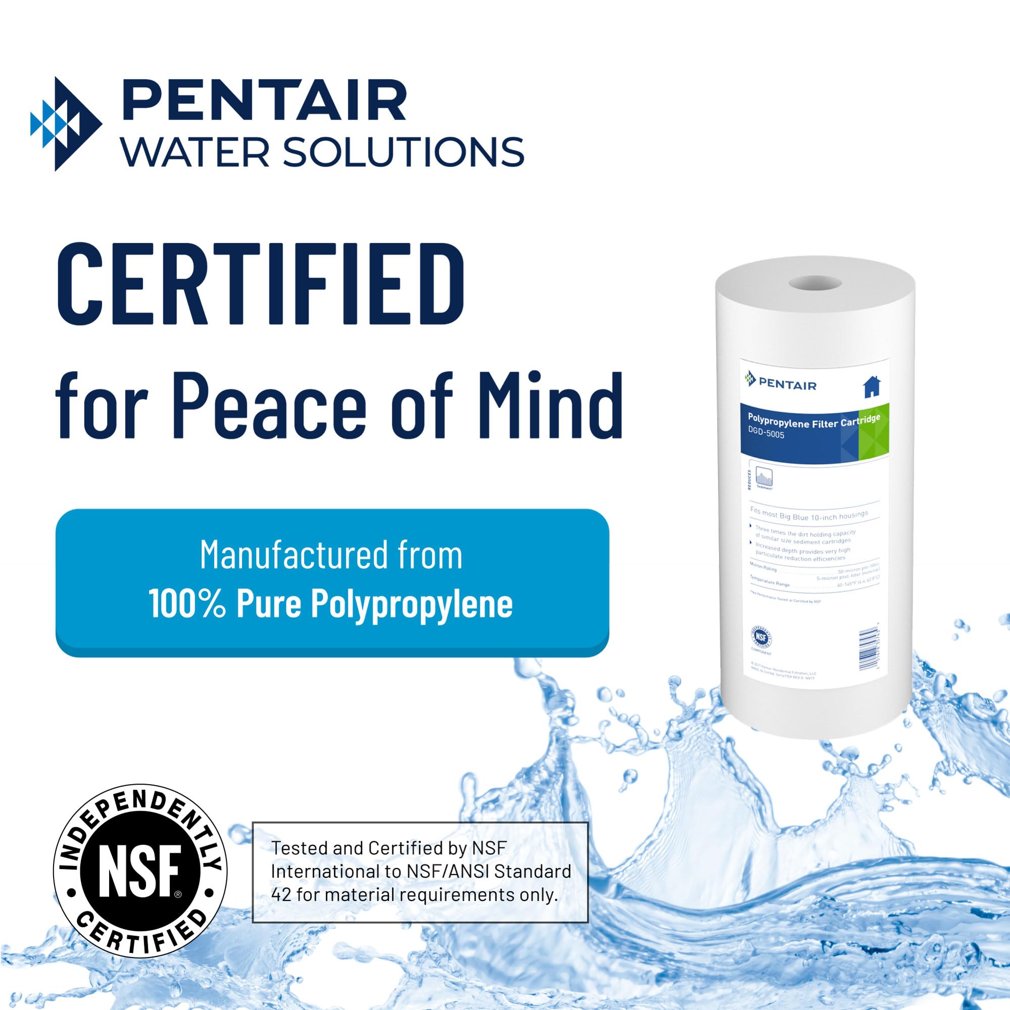 Pentek DGD-5005 5-micron label indicating precise sediment filtration.