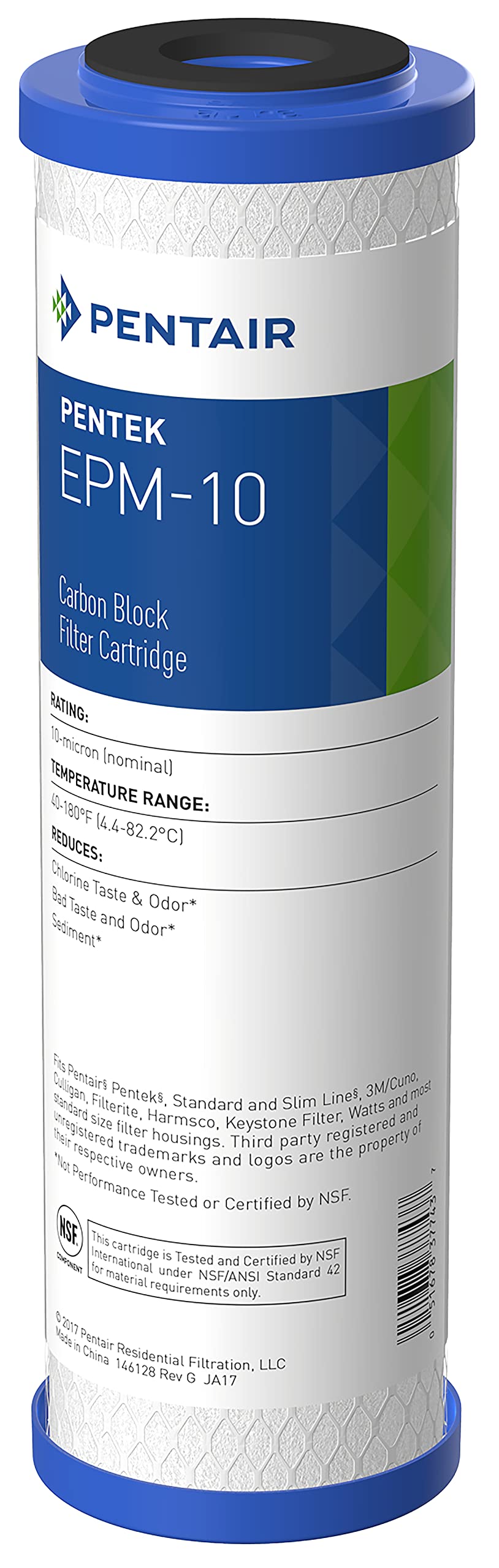 Pentek EPM-10 carbon water filter 10inch close-up showing chlorine taste and odor reduction