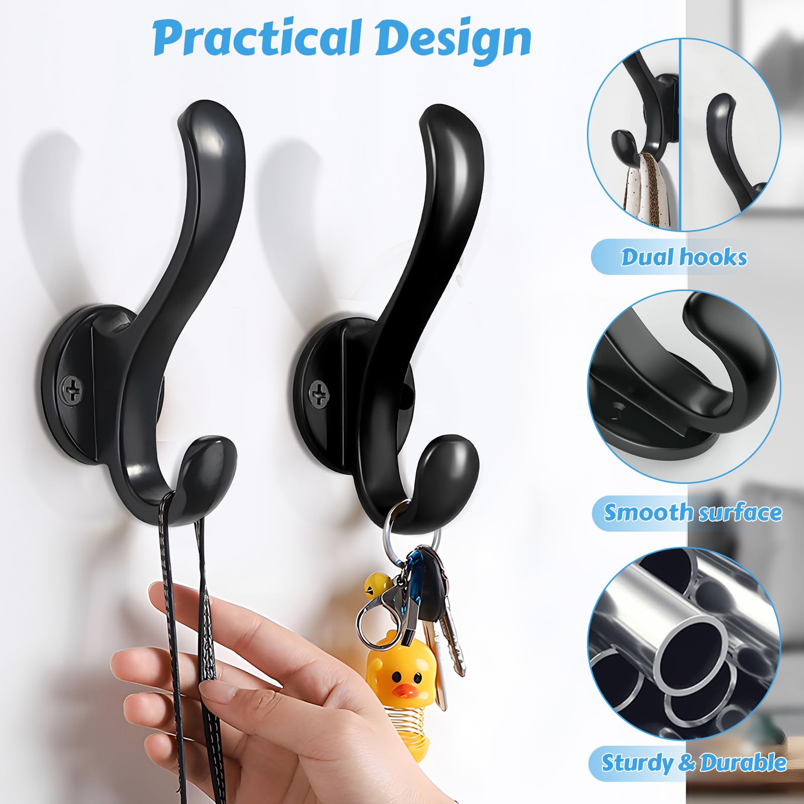 PEOIAOY easy-install coat hooks shown with mounting hardware included.