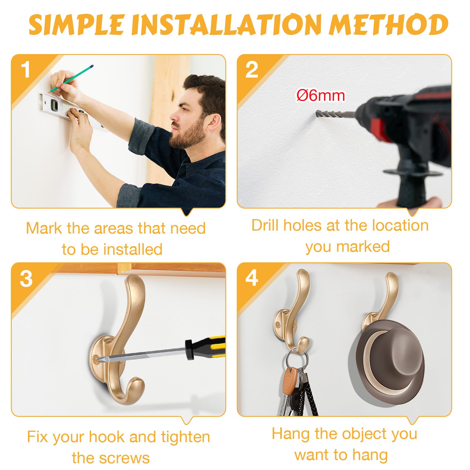 PEOIAOY 10-pack coat hooks save space and keep items accessible