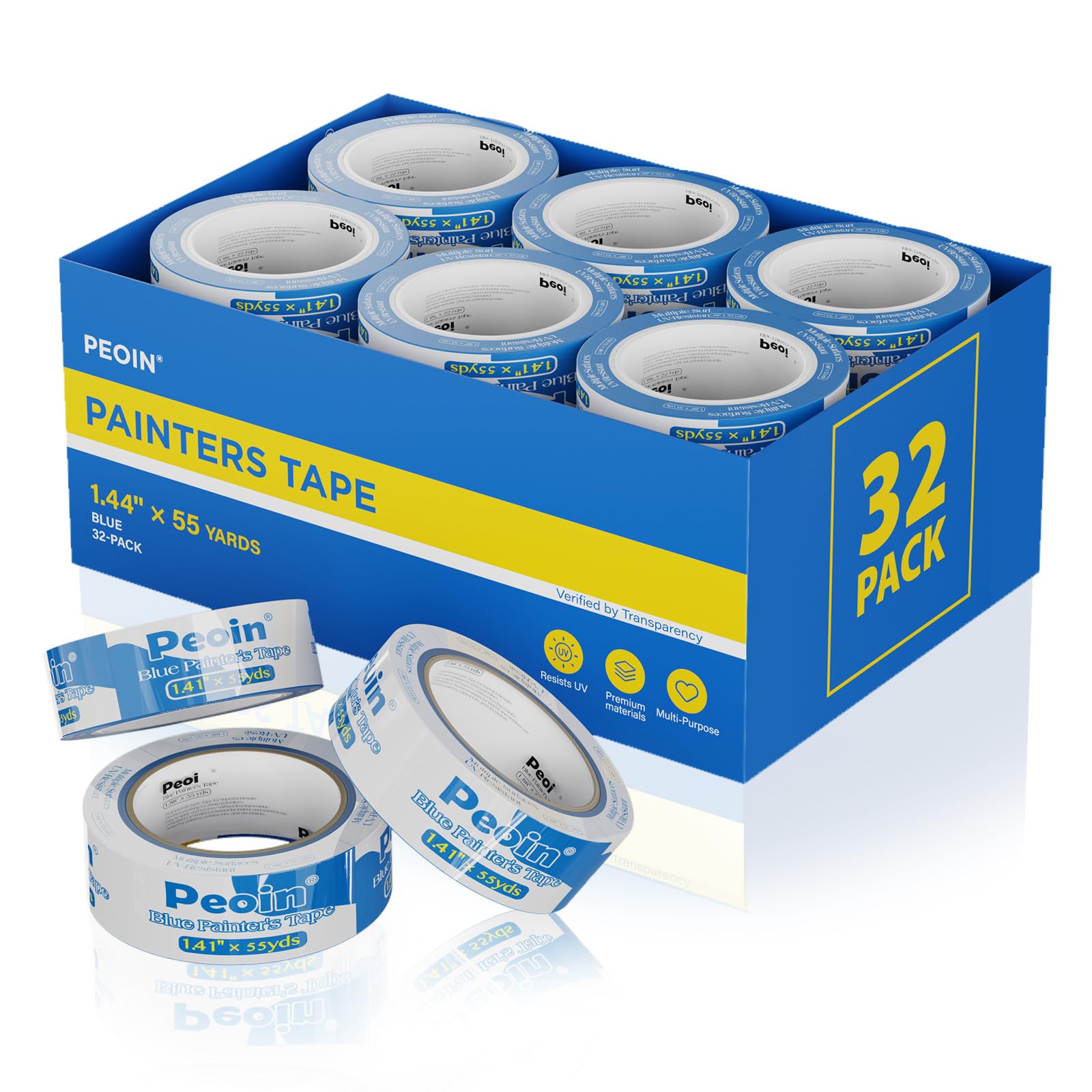 Peoin Blue Painters Tape, 1.41 inch width, masking for sharp lines.