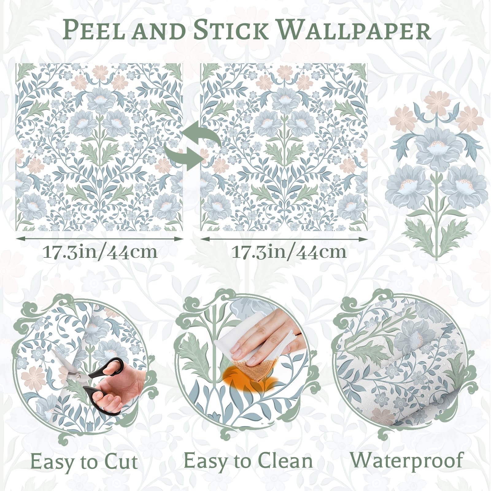 PeonyQueen floral contact paper suitable for dry-area countertops and cabinets