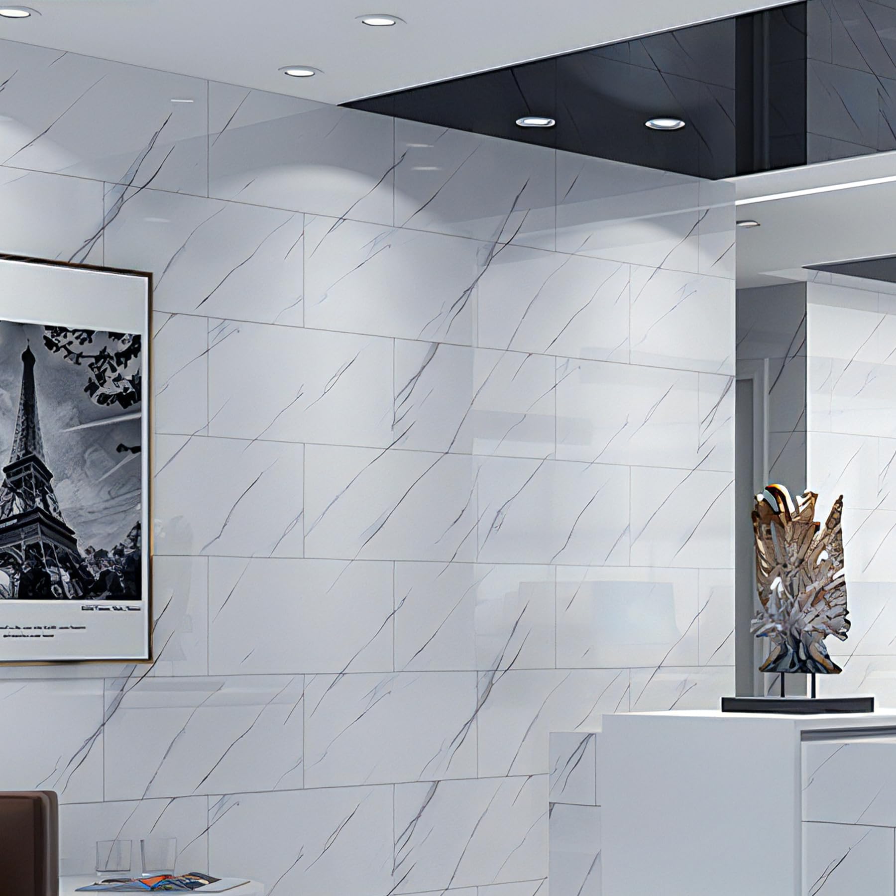 PeonyQueen marble wallpaper for bathroom walls combines elegance with moisture-friendly durability.