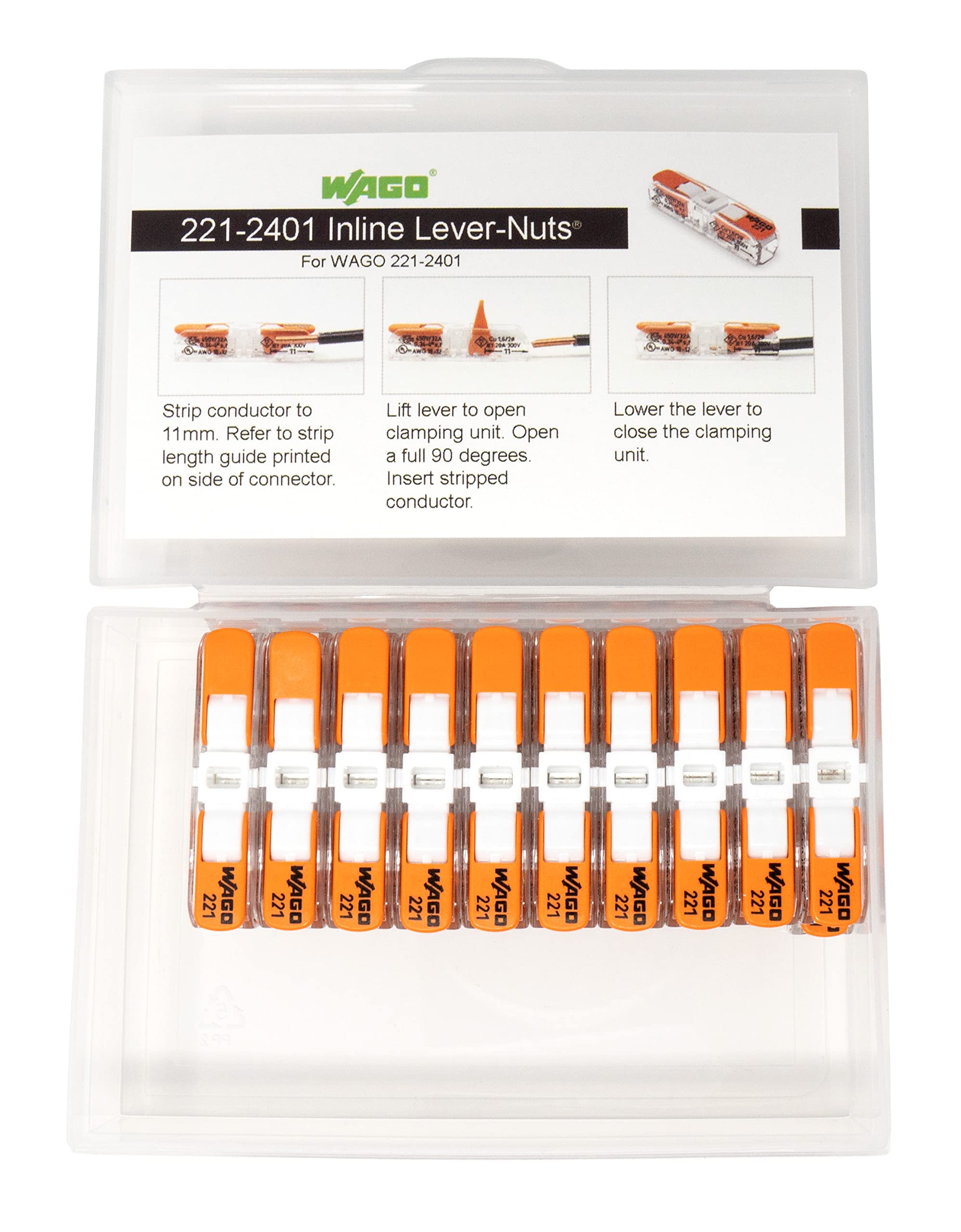 Peppy Products WAGO 221-2401 solid and stranded wire compatibility in use.