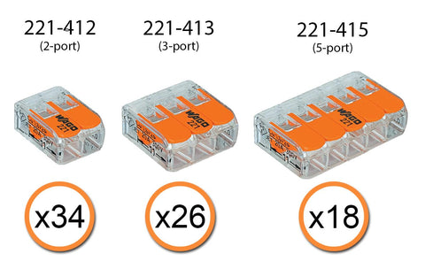 Peppy WAGO 221-412 2-conductor connectors for quick solid copper splices.