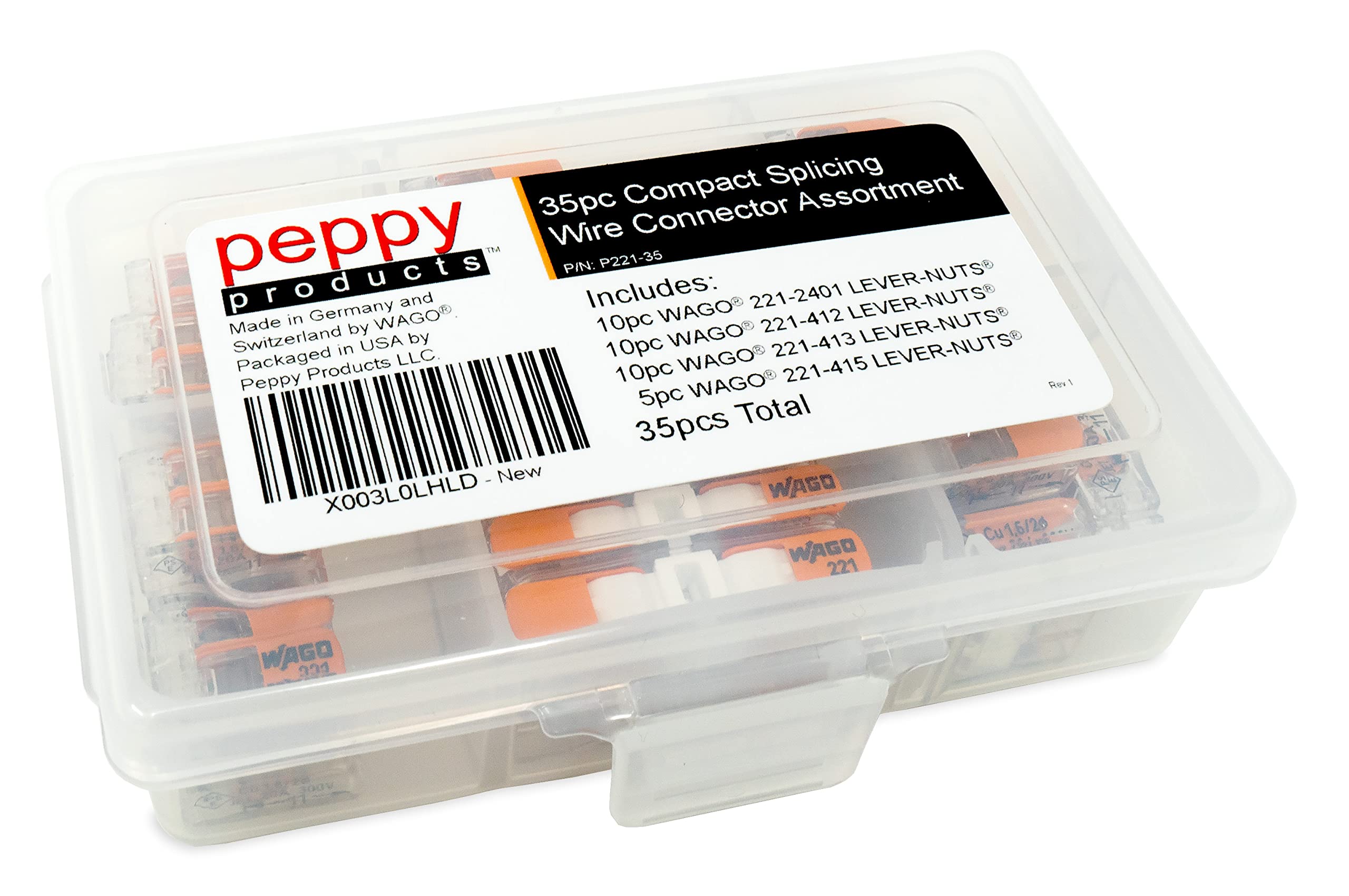 Peppy Products WAGO 221-413 three-conductor lever nut for multi-wire joins