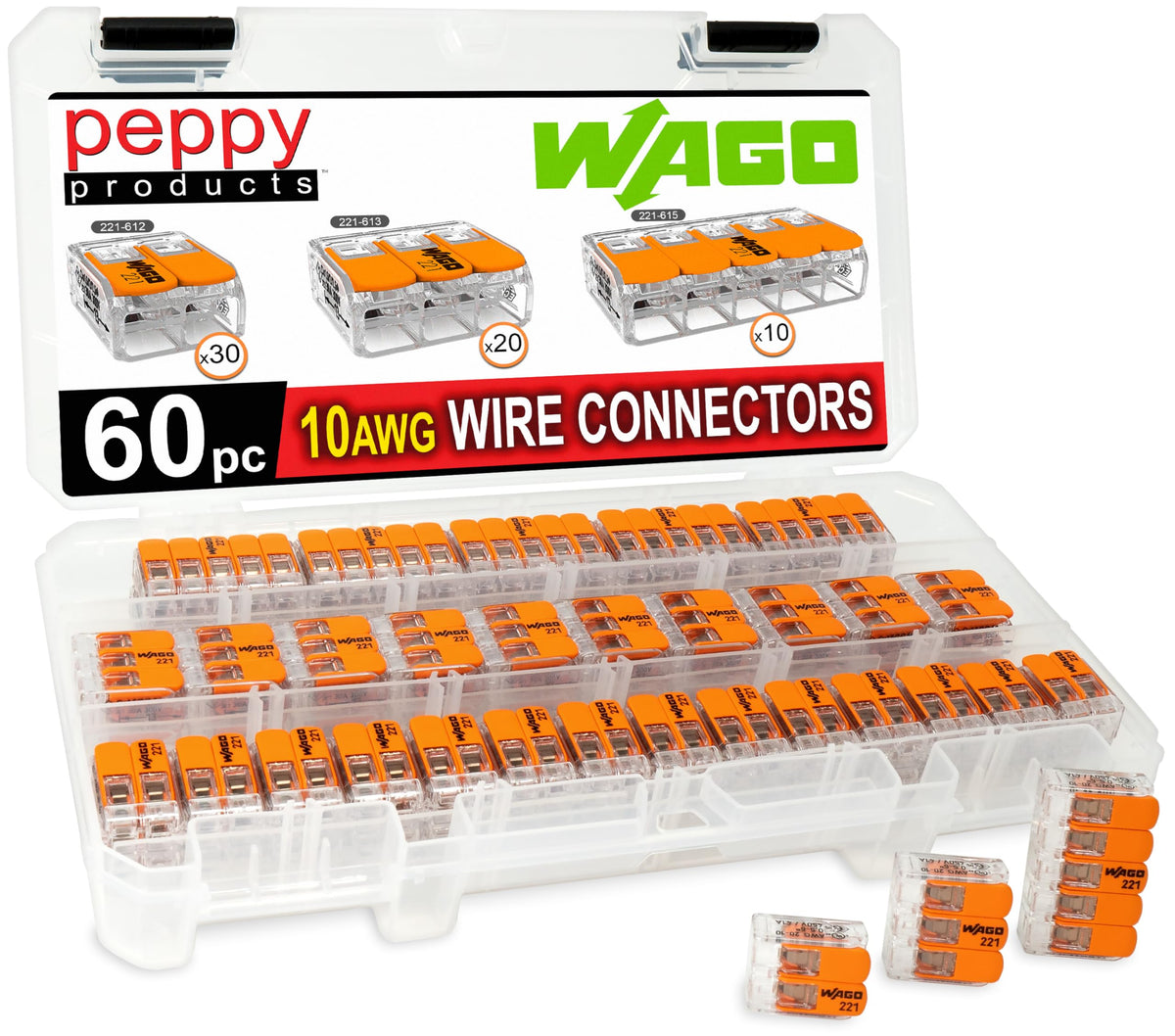 Peppy Products WAGO 221-61x lever nuts case for organized wiring storage and quick access