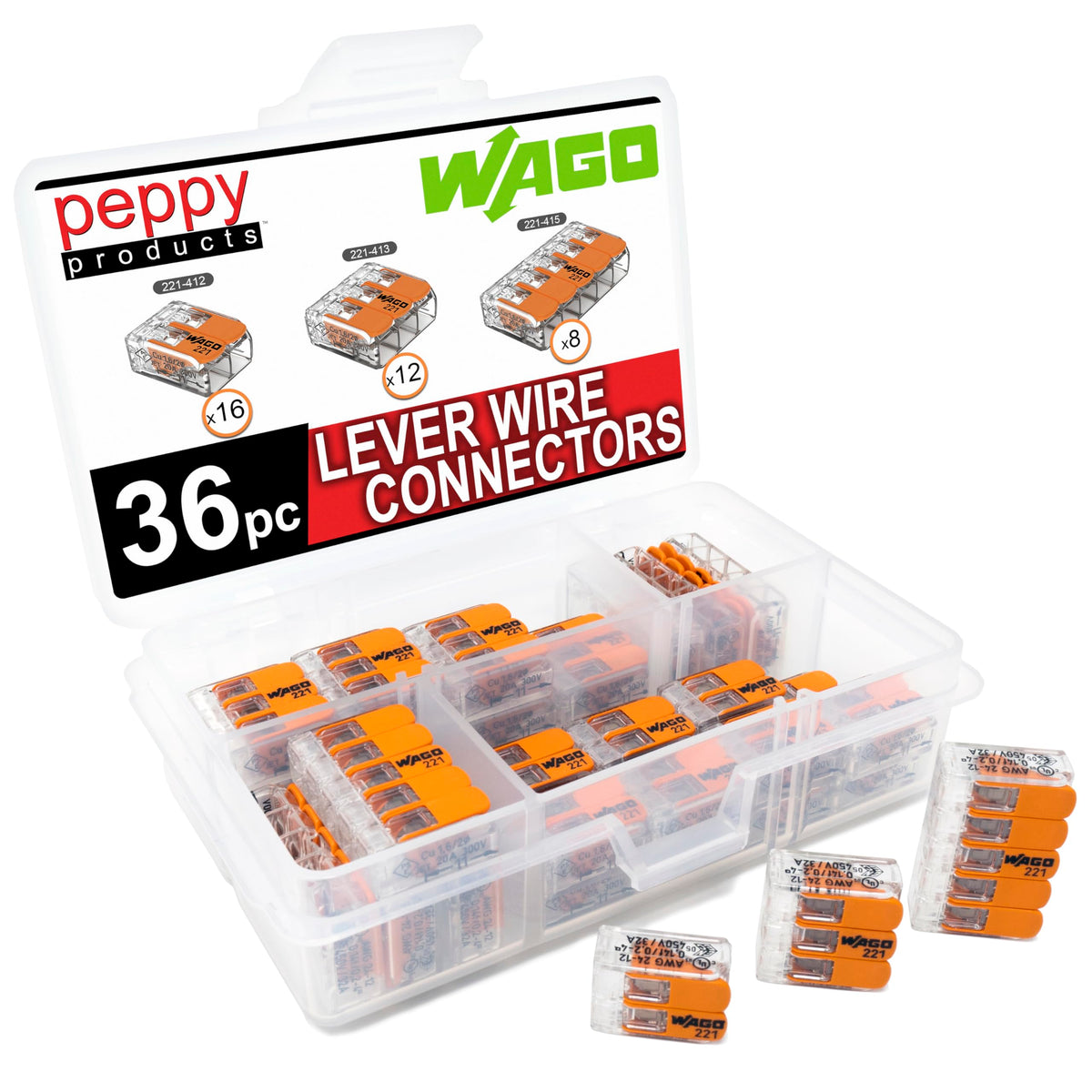 Peppy Products WAGO 221 lever-nuts 36pc set packaging