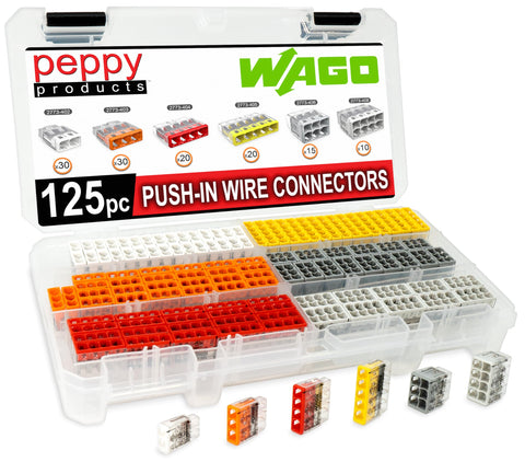 Peppy Products WAGO 2773 kit in case enables fast, organized splices.
