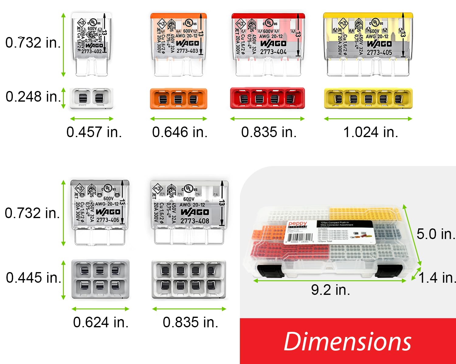 Case with labeled compartments keeps connectors organized for field work.