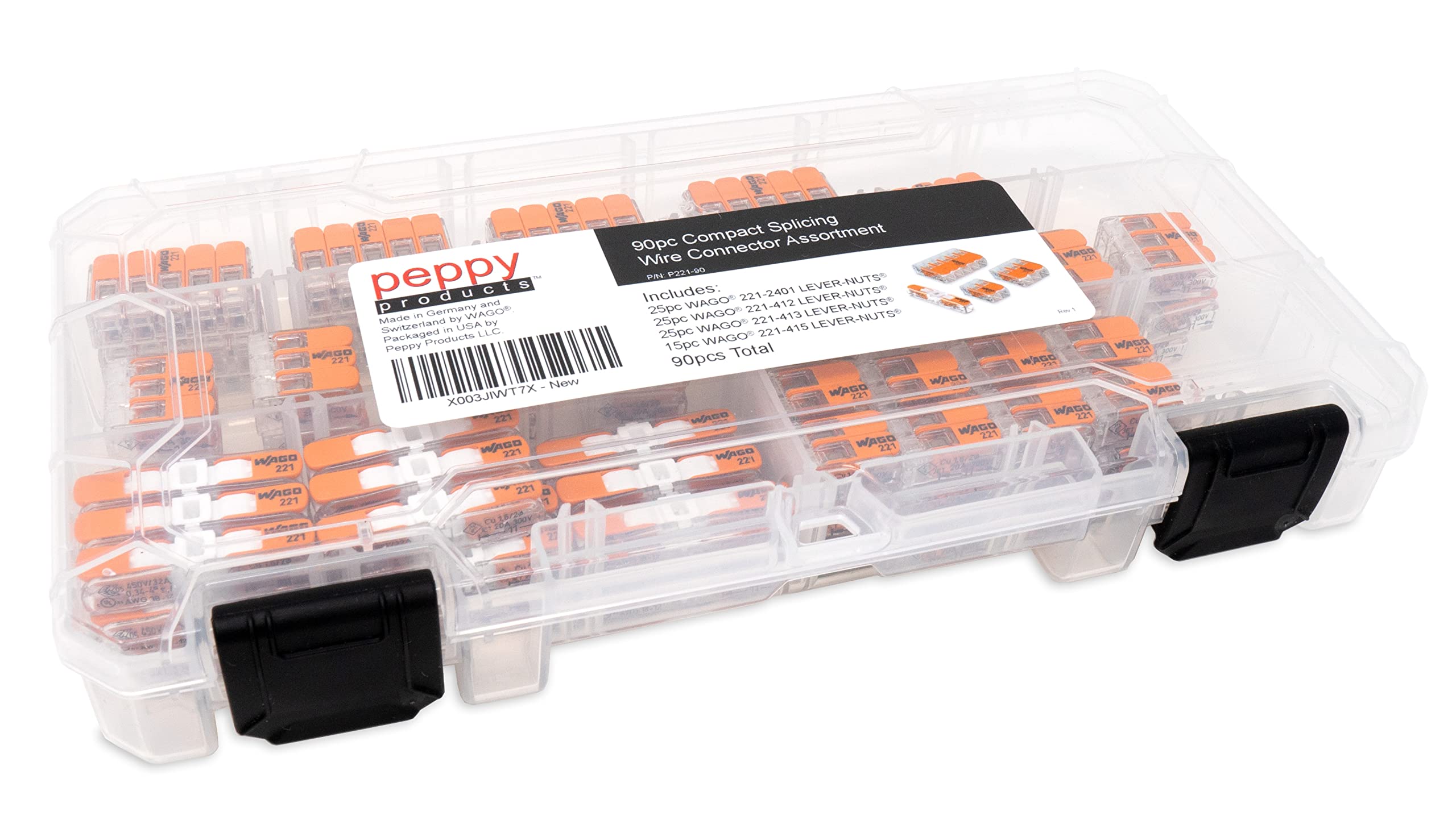 Peppy Products WAGO case-front view shows organized storage for connectors