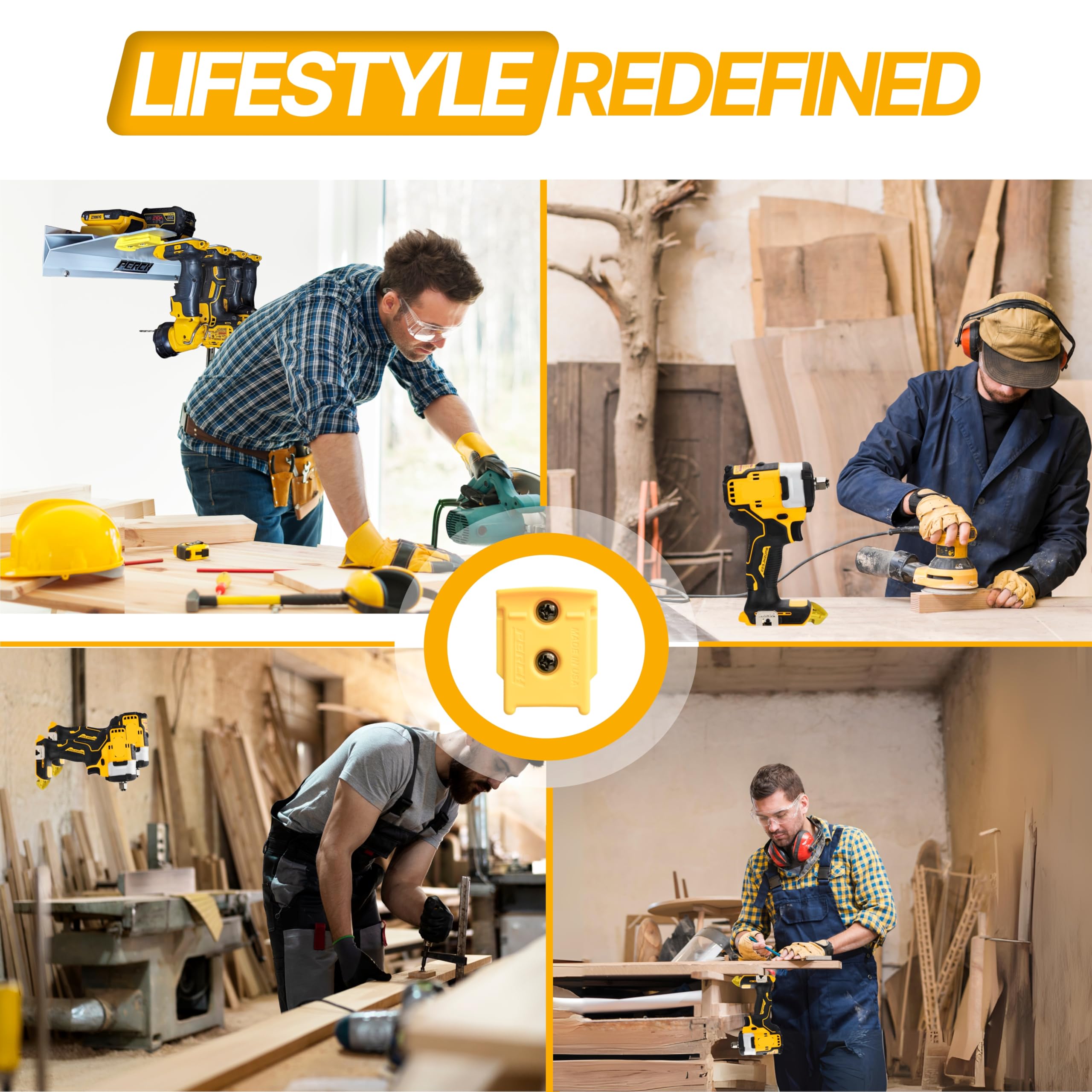PERCH cordless tools display keeps DeWalt lineup organized and within reach.