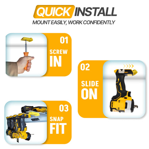 PERCH snap-fit tool holder secures drill bits and battery securely.