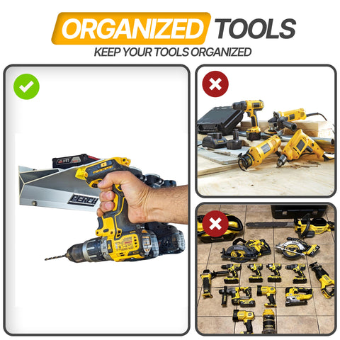 PERCH tool storage system maximizes garage space and tool visibility.
