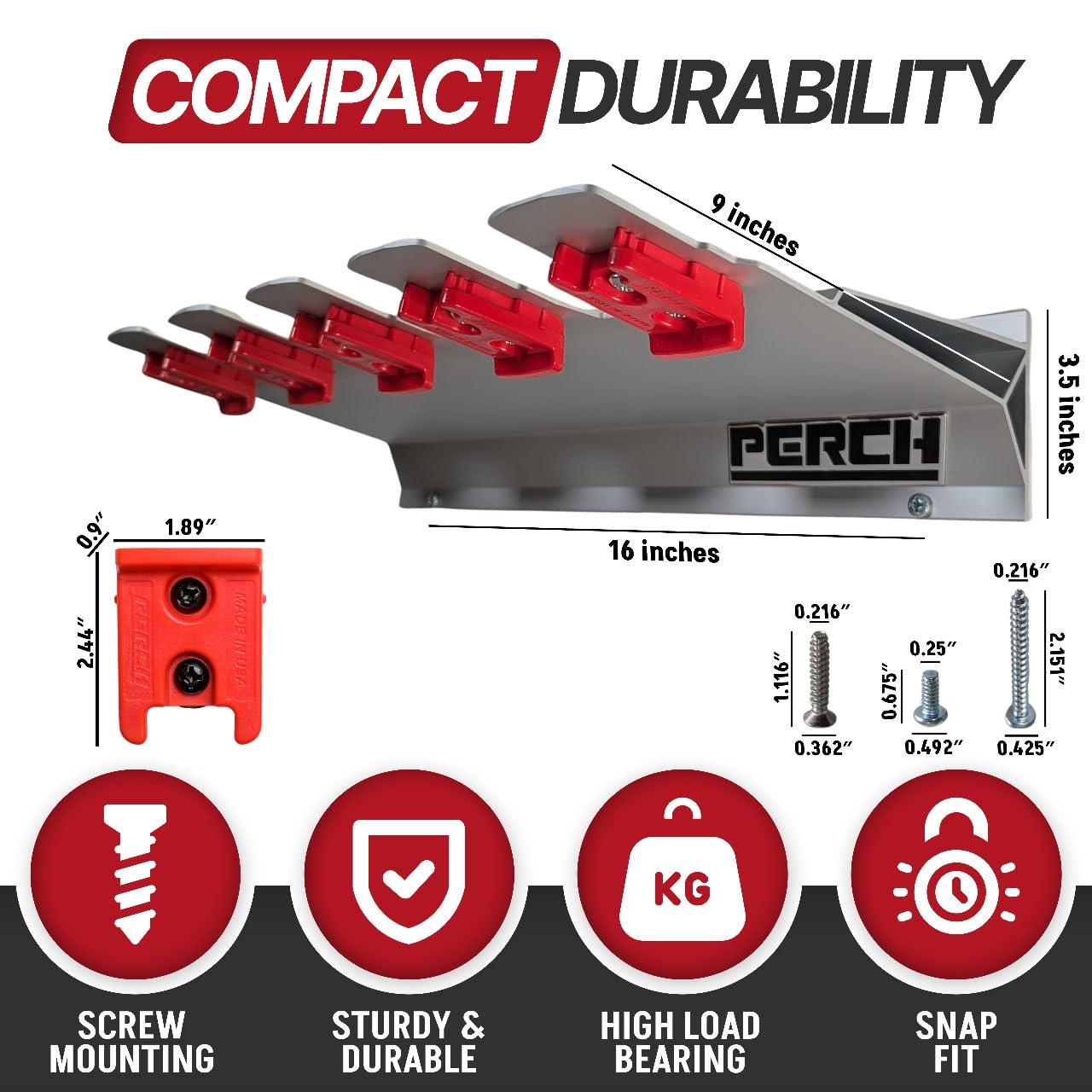 PERCH Milwaukee M18 tool rack front view highlights easy reach for everyday projects.