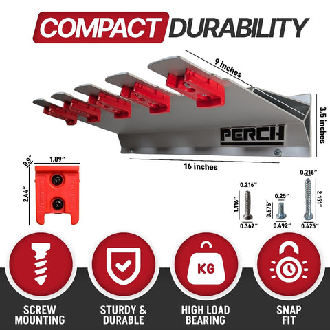PERCH Milwaukee M18 tool rack front view highlights easy reach for everyday projects.