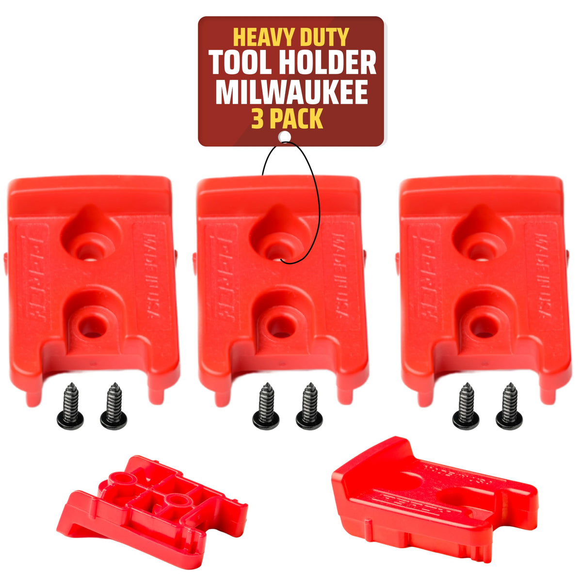 PERCH Milwaukee tool holder front view showing organized workspace for easy access