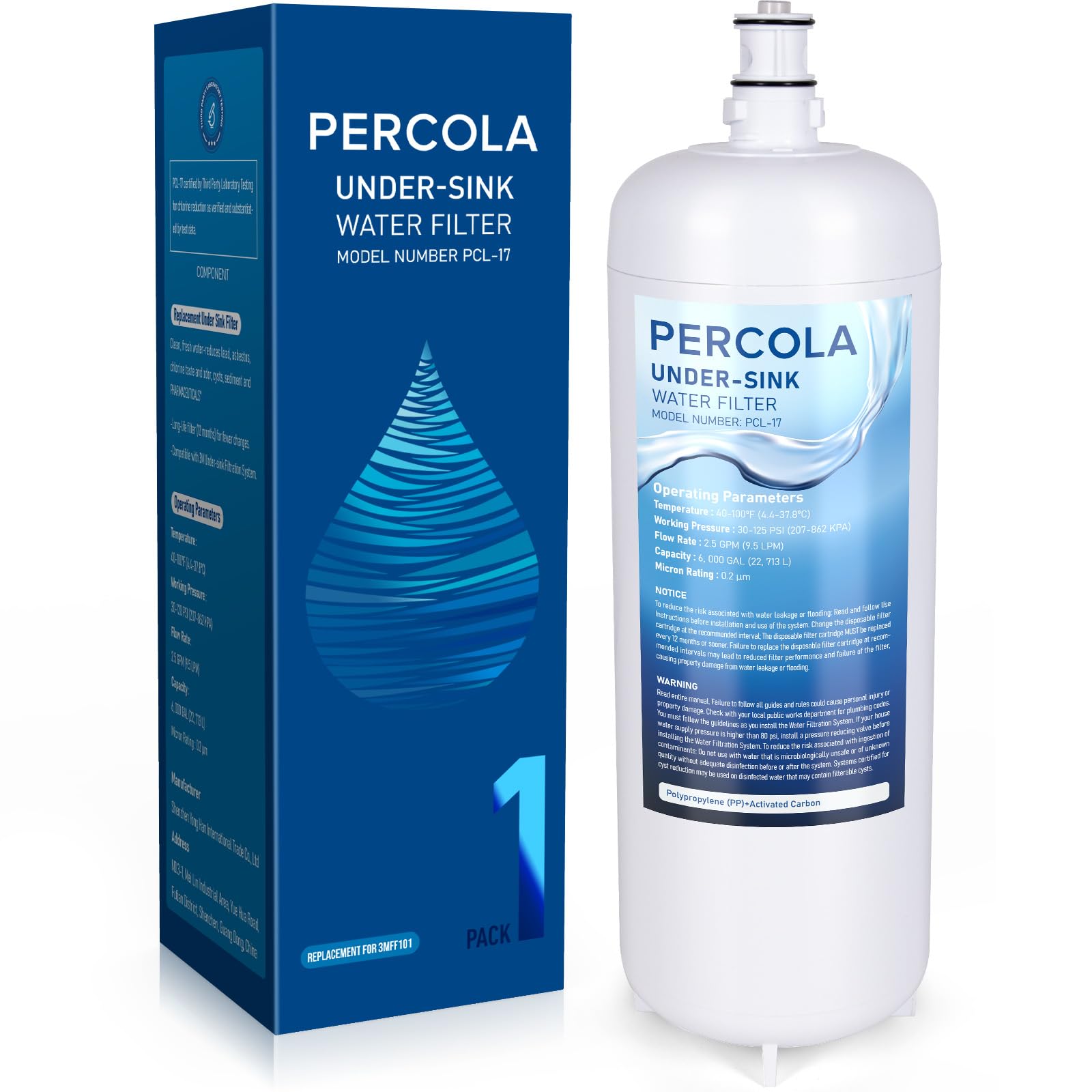 PERCOLA 3MFF101 under-sink filter installed for steady water flow