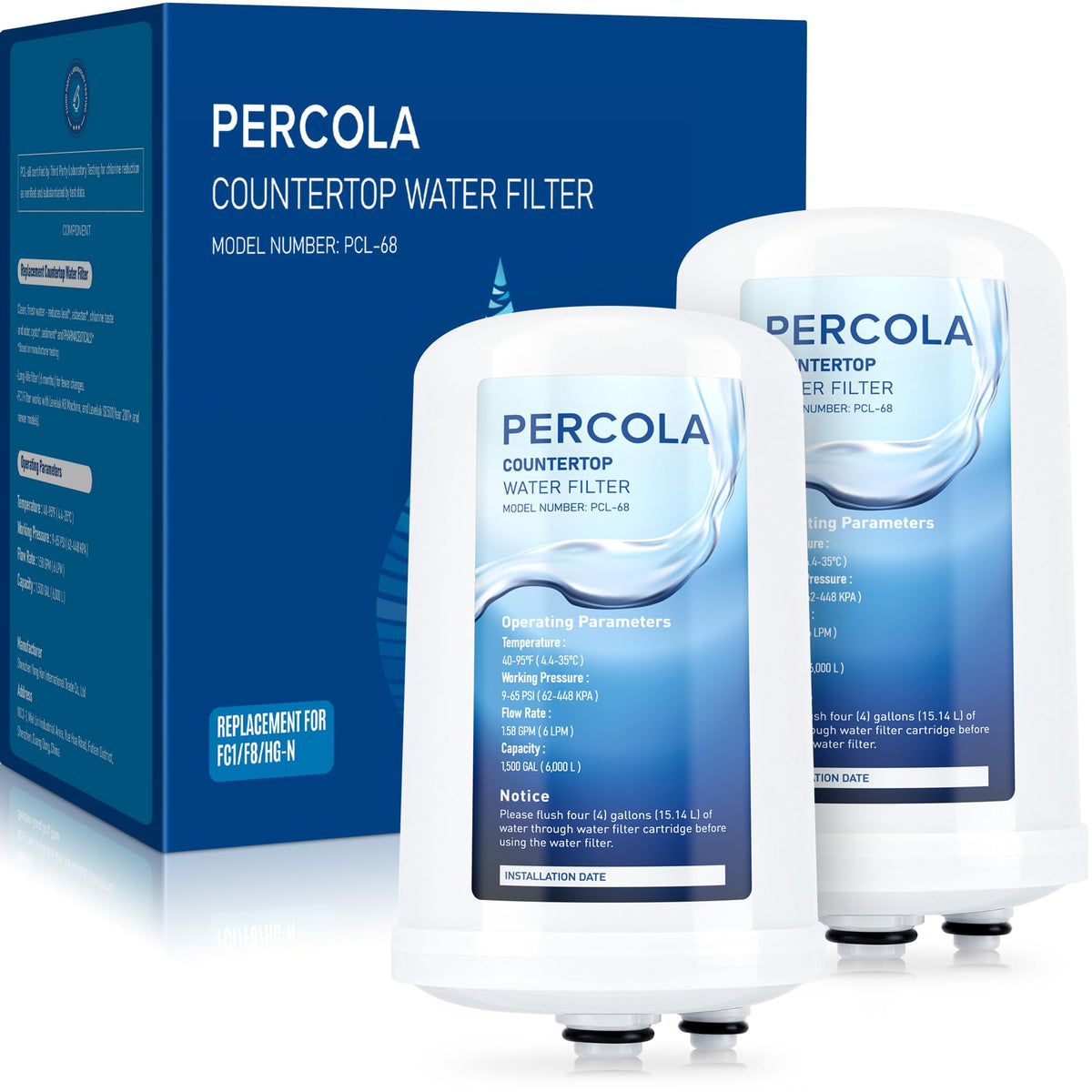 PERCOLA FC1 filter closeup shows Enagic compatibility and improved taste