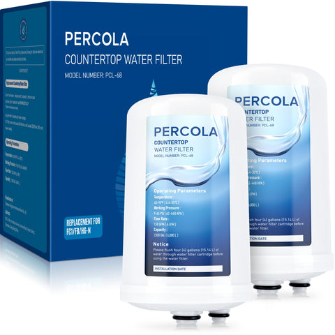 PERCOLA FC1 filter closeup shows Enagic compatibility and improved taste