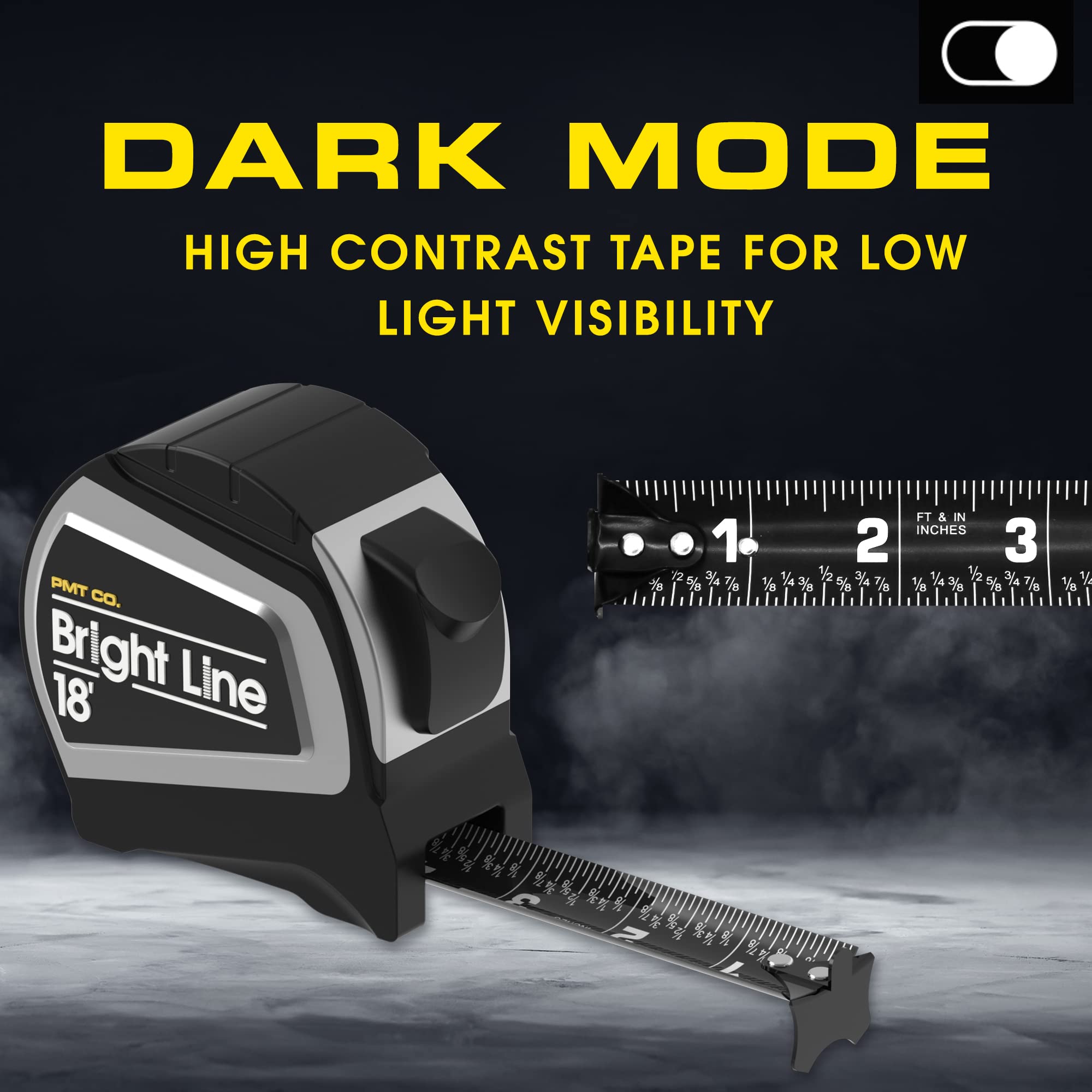Perfect Measuring Tape dark mode double-sided display improves readability in low light.