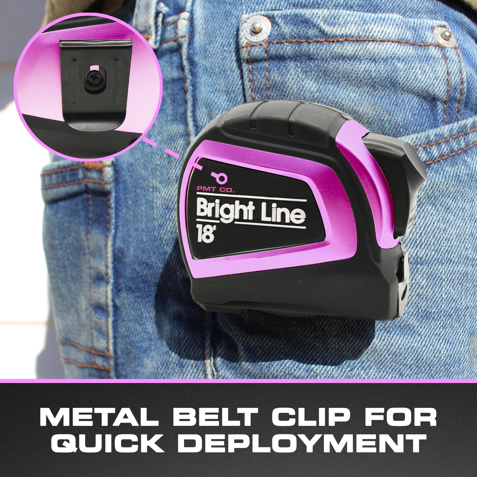 PERFECT MEASURING TAPE Rubber case with belt clip for portable durability.