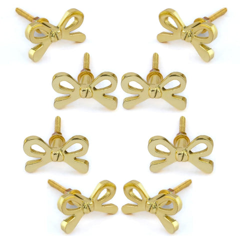 Perilla Home brass bow knobs eight-pack on display for cabinets, premium hardware upgrade