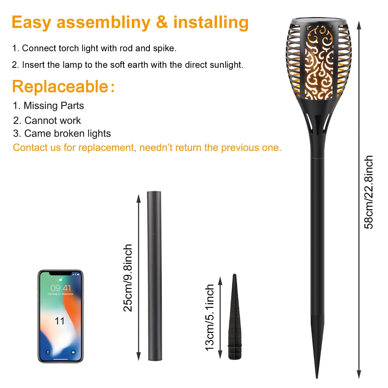 Permande dusk-to-dawn solar torch panel powers long-lasting lighting.