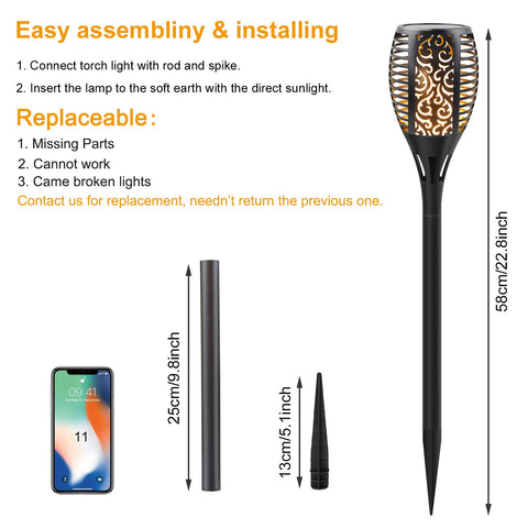 Permande dusk-to-dawn solar torch panel powers long-lasting lighting.